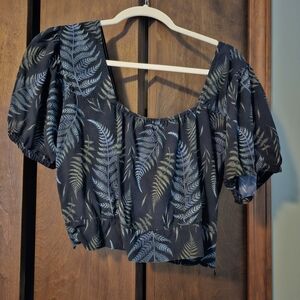 Disturbia Black and Blue Fern Print Blouse
